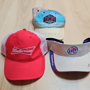 Budweiser, Miller Light, & Captains Landing FL 3 Hats Caps Visor OSFA Beer